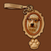 3D Vegetable‑Tanned Leather Pet Carved Lace-Edge Car Charm ~110 mm (4.33 in)